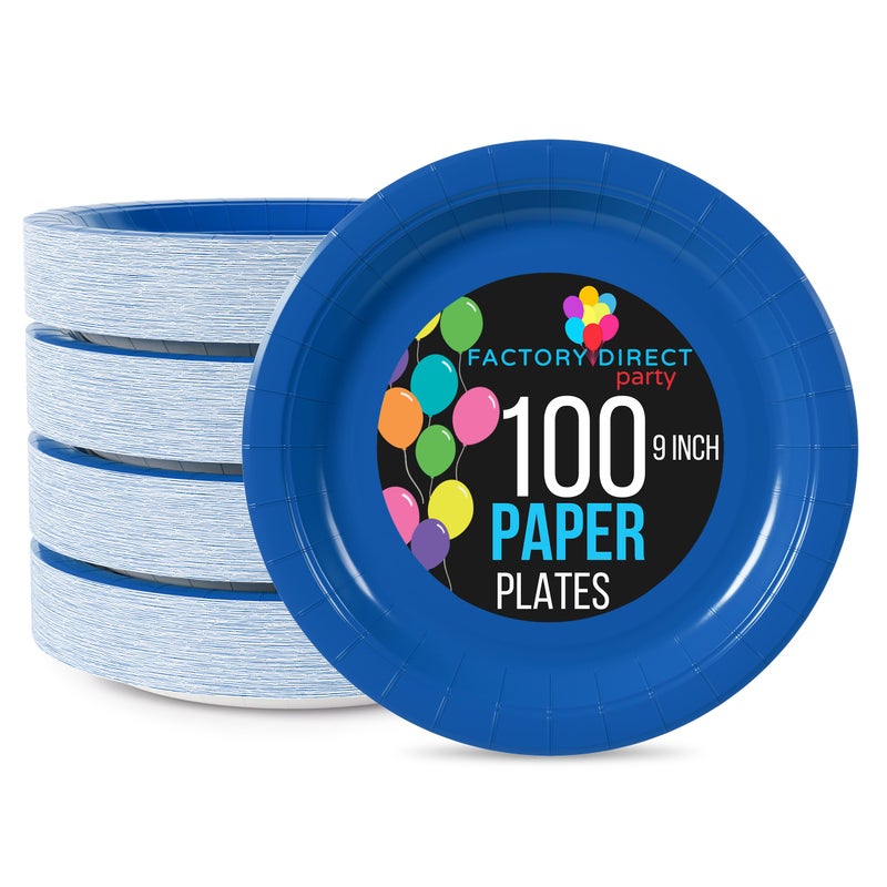 Exquisite Party Solids Dark Blue Paper Plates Disposable Heavy Duty 9 Inch Dark Blue Disposable Plates For Party 100 Pcs Heavy Duty 350 GSM Birthday Supplies